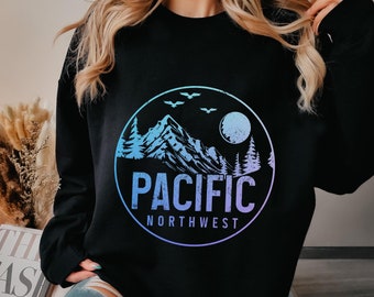 PNW Sweater Pacific Northwest Sweatshirt Nature Lover Vintage Mountains Washington Oregon Gift Idea PNW Crewneck Sweatshirt