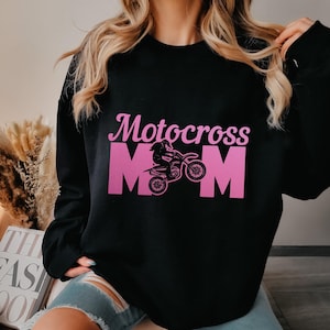 Motocross Mom Sweatshirt Dirt Bike Sweater Racing Funny Moto Mom Motorcycle Biker Gift Idea Pink Crewneck Sweatshirt