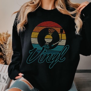 Vinyl Record Sweatshirt Vintage DJ Sweater Retro Record Player Music Lover Audiophile Gift Idea Crewneck Sweatshirt
