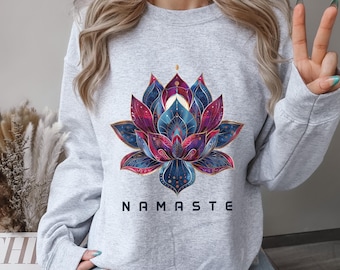 Namaste Lotus Flower Sweatshirt Lotus Sweater Vintage Floral Buddhism Yoga Sweatshirt Zen Buddhist Gift Idea Yoga Lover Crewneck Sweatshirt
