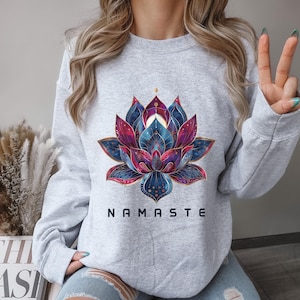 Namaste Lotus Flower Sweatshirt Lotus Sweater Vintage Floral Buddhism Yoga Sweatshirt Zen Buddhist Gift Idea Yoga Lover Crewneck Sweatshirt