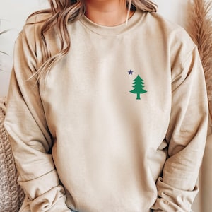 Maine Pine Tree State Embroidered Sweater Embroidery Maine Pride Sweatshirt State Flag Gift Idea Unisex Crewneck Sweatshirt