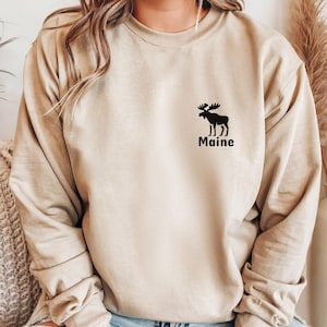 Maine Pine Tree State Embroidered Sweater Embroidery Maine Pride Sweatshirt Moose Lover Gift Idea Unisex Crewneck Sweatshirt