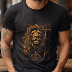 Lion Christian Cross Shirt Lion Of Judah Tshirt Vintage Faithful Bible Verse Jesus Christianity Faith Gift Idea Unisex T-Shirt