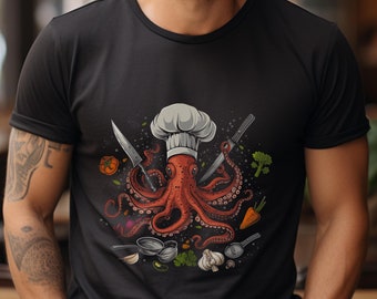 Octopus Chef T-Shirt Funny Octopus Cooking Shirt Squid Kraken Funny Chef Tshirt Chef Gifts Sous Chef Tee Sushi Chef Gift Idea