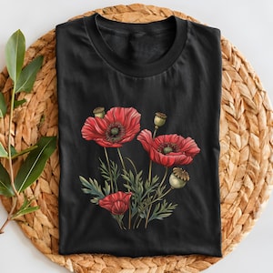 Poppy Flower Shirt Red Poppies Tshirt Vintage Floral Botanical Wildflower Gift T-Shirt