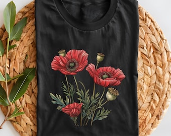 Poppy Flower Shirt Red Poppies Tshirt Vintage Floral Botanical