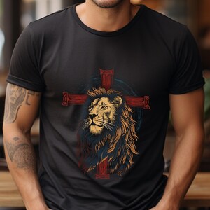 Lion Christian Cross Shirt Lion Of Judah Tshirt Faithful Bible Verse Jesus Christianity Faith Gift Idea Unisex T-Shirt