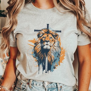 Lion Christian Cross Shirt Lion Of Judah Tshirt Faithful Bible Verse Jesus Christianity Faith Gift Idea Unisex T-Shirt