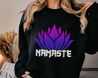 Namaste Lotus Flower Sweatshirt Lotus Sweater Vintage Floral Buddhism Yoga Sweatshirt Zen Buddhist Gift Idea Yoha Lover Crewneck Sweatshirt