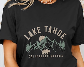 Lake Tahoe Shirt California Nevada Tshirt Vintage Mountains Grizzly Bear Nature Lover Lake Tahoe Souvenir Gift T-Shirt