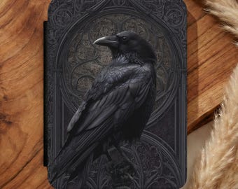 Black Crow Raven Kindle Case Faux Leather Vintage Dark Academia Goth Gothic Kindle Paperwhite Cover