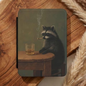 Raccoon Smoking Cigarette Kindle Case Faux Leather Dark Academia Whisky Lover Kindle Cover