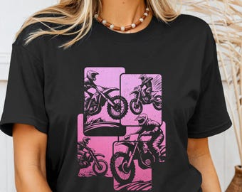 Motocross Dirt Bike Shirt Biker Tshirt Vintage Pink Motorcycle MX Racing Tee Enduro Girls Women Gift Idea T-Shirt