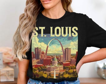 St. Louis Gateway Arch T-Shirts, Vintage Cityscape Tee, Missouri Landmark Apparel, Retro Travel Poster Shirt, Old Courthouse Gift, STL