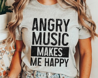 Metal Head Shirt Angry Music Makes Me Happy Heavy Metal Fan Tshirt Black Metal Concert Festival Outfit Funny Heavy Metal Mom Gift T-Shirt
