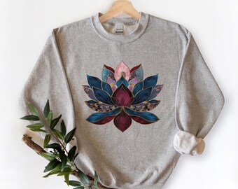 Lotus Flower Sweatshirt Lotus Sweater Vintage Floral Buddhism Yoga Sweatshirt Zen Buddhist Gift Idea Yoga Lover Crewneck Sweatshirt