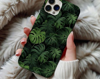 Monstera Leafs Phone Case Tropical House Plant Lover Botanical Plant Lady Gift Idea Black Iphone 13 14 15 16 Pro Max Tough Cases