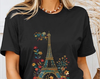 Paris Eiffel Tower Shirt Paris Tshirt Floral Eiffel Tower Vintage Wildflower Paris Souvenirs France Gift Idea T-Shirt