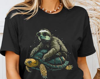 Sloth Riding Turtle T-Shirt Funny Sloth Shirt Sloth An dTurtle Lover Gift Idea Animal Tee Sloth T-Shirt