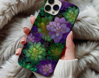 Succulent Stained Glass Phone Case Cactus Wildflower Floral Mosaic Samsung Iphone 13 14 15 16 17 Casing Tough Case