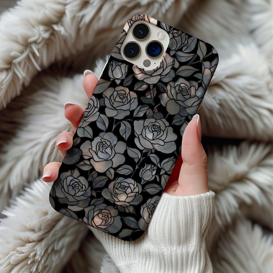 Stained Glass Black Roses Phone Case Artful Trendy Goth Vintage Flowers ...