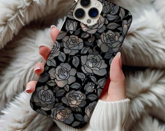 Stained Glass Black Roses Phone Case Artful Trendy Goth Vintage Flowers Floral Goth Gift Samsung Galaxy Iphone 13 14 15 16 17 Tough Case
