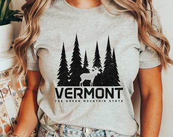 Vermont Shirt The Green Mountain State Tshirt Vintage Retro Moose Nature Lover Vermont Souvenirs Tee Hiking Hiker Gift T-Shirt