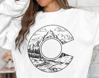 Colorado Flag Rocky Mountain River Forest Landscape Crewneck Sweatshirt Unisex Sweater
