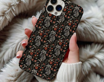 Waschbär-Telefon-Kasten-wilde Blumen-Muster-Blumen Waschbär-Liebhaber Geschenk-Idee Iphone 13 14 15 16 Pro Max Tough Cases