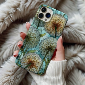 Mobilskal med färgat glas i Alliumblomma, maskrosblommor, vildblommor, mosaik för Samsung Galaxy S25, iPhone 13, 14, 15, 16 Pro Max Air, mobilskal