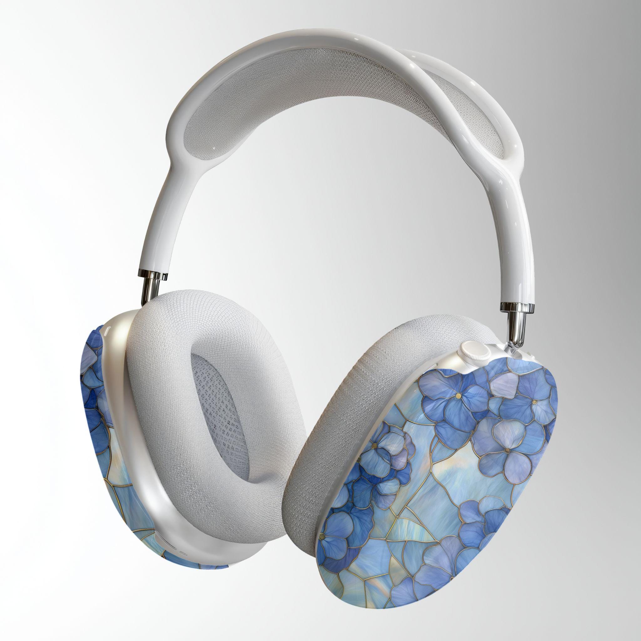 Blue Hydrangea Stained Glass Style Airpods Max Case Wildflower Floral Artful Aesthetic Gift Idea Apple AirPods Max Shell Case Cover
