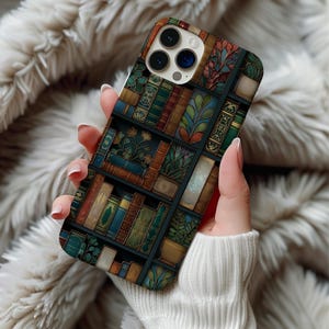Dark Academia Bookshelf Phone Case Magnetic MagSafe iPhone 14 15 16 17 Pro Max Samsung Galaxy S26 Cover Vintage Bookish Plant Lover Gift