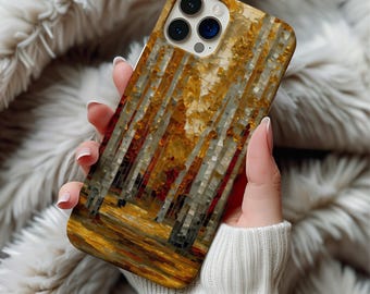 Autumn Birch Forest MagSafe Phone Case Printed Magnetic iPhone 17 16 15 14 Pro Max Galaxy S26 Cover Stained Glass Fall Tree Art