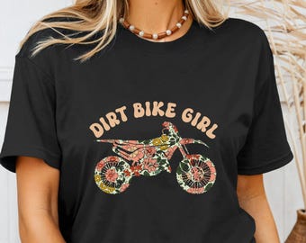 Dirt Bike Girl Shirt Motocross Tshirt Vintage Retro Groovy Hippie Floral Motocross MX Racing Tee Motorcycle For Women Gift Idea T-Shirt