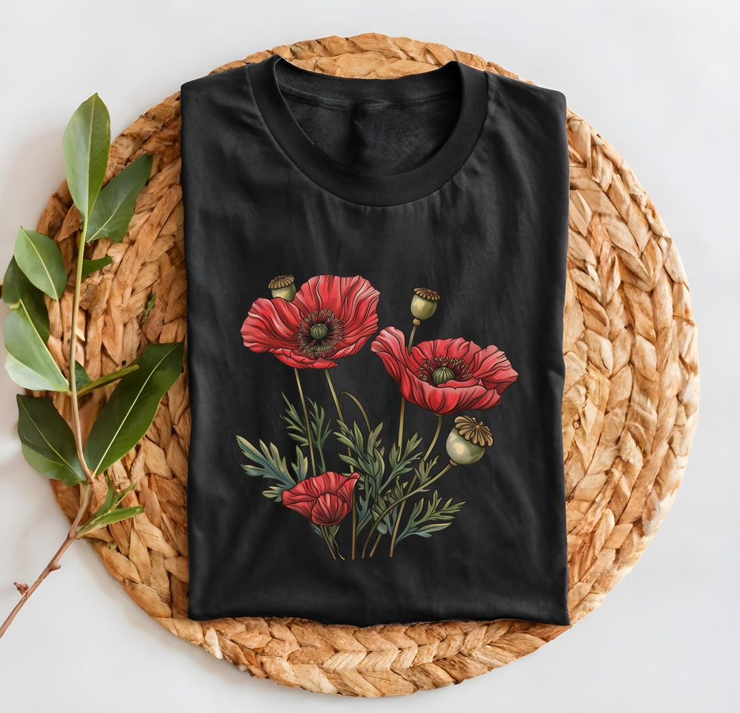 【riv nobuhiko】26SS POPY FLOWER T-SHIRT Poppy Flower Shirt Red Poppies Tshirt Vintage Floral Botanical