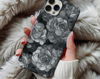 Stained Glass Black Roses Phone Case Artful Trendy Goth Vintage Flowers Floral Goth Gift Samsung Galaxy Iphone 13 14 15 16 17 Tough Case