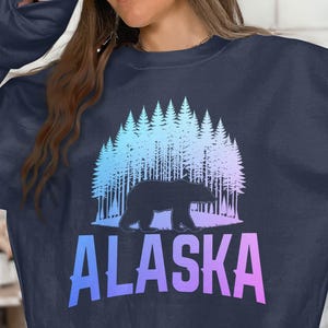 Alaska Polar Bear Crewneck Sweatshirt: Blue Purple Gradient Nature Unisex Sweater