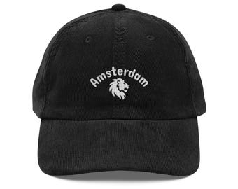 Amsterdam Netherlands Lion Corduroy Cap Embroidered Baseball Hat Embroidery Nederland Pride Holland Souvenir Gift Idea Corded Vintage Cap