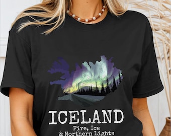 Iceland Map Shirt Icelandic Souvenirs Northern Lights Aurora Tshirt Reykjavik Iceland Gifts T-Shirt