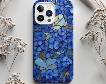Blue Hydrangea Stained Glass Phone Case Wildflower Floral Artful Aesthetic Vintage Case Gift Iphone 13 14 15 16 Casing Tough Phone Cases