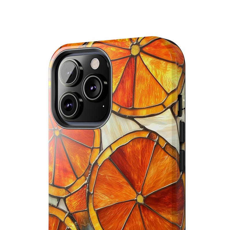 Geschnitten Orange Glasmalerei Telefonhülle Kunstvolle ästhetische Zitrusfrucht-Muster Hülle Geschenk iPhone 13 14 15 16 17 Pro Max Gehäuse Tough Phonecase Bild 6
