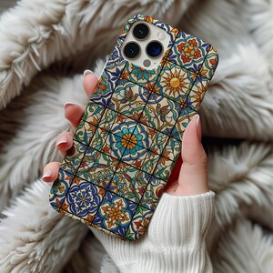 Mexican Tile MagSafe Phone Case Stained Glass Mosaic iPhone 13 14 15 16 17 Pro Max S26 Cover, Vibrant Bohemian Art Floral Tile