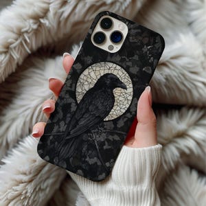 Black Crow Raven Stained Glass Phone Case Artful Aesthetic Moon Celestial Gothic Witchy Goth Gift Iphone 13 14 15 16 Casing Tough Phonecase
