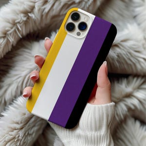 Funda magnética MagSafe para iPhone 16, 15, 14, 17 Pro Max y Galaxy S26 con diseño de orgullo no binario. Funda minimalista con bandera LGBTQ+ y estética minimalista.
