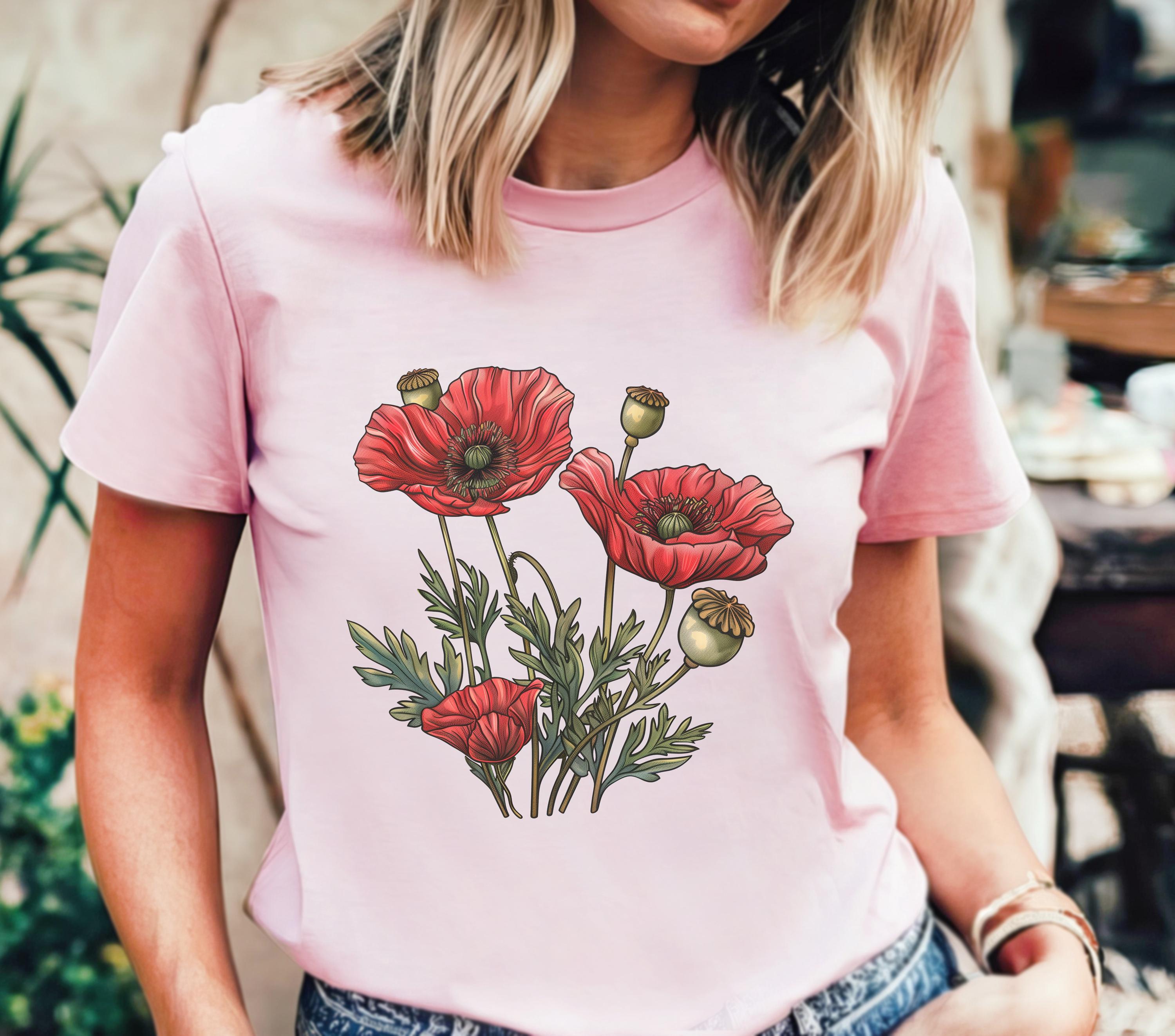 Poppy Flower Shirt Red Poppies Tshirt Vintage Floral Botanical