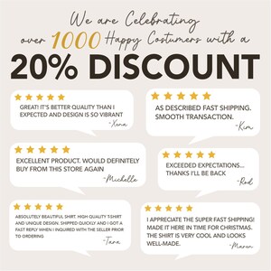 Puede incluir: Un gr&aacute;fico con el texto "We are Celebrating over 1000 Happy Customers with a 20% DISCOUNT". El gr&aacute;fico presenta cinco rese&ntilde;as de clientes con calificaciones de cinco estrellas y comentarios positivos sobre los productos y el servicio.