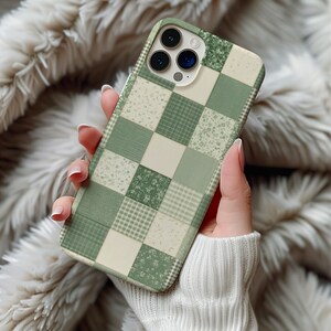 Sage Green Patchwork MagSafe Phone Case Magnetic iPhone 17 16 15 14 Pro Max Galaxy S26 Cover Cottagecore Floral Gingham Quilt Plaid Case