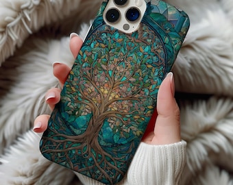 Tree Of Life Phone Case Stained Glass Style Nature Lover Spiritual Iphone 13 14 15 16 17 Pro Max Air & Samsung Galaxy S26 Tough Cases