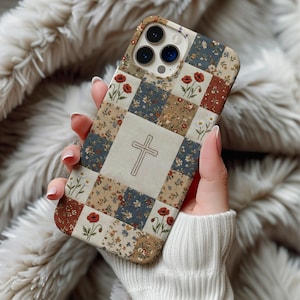 Christian Cross Quilt MagSafe Phone Case Printed Magnetic iPhone 14 15 16 17 18 Pro Max Galaxy S26 Cover Vintage Patchwork Floral